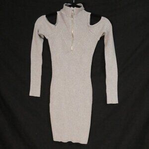 Unbranded Grey Ribbed Body Con Dress | Cold Shoulder | 12.5 pit to pit measured